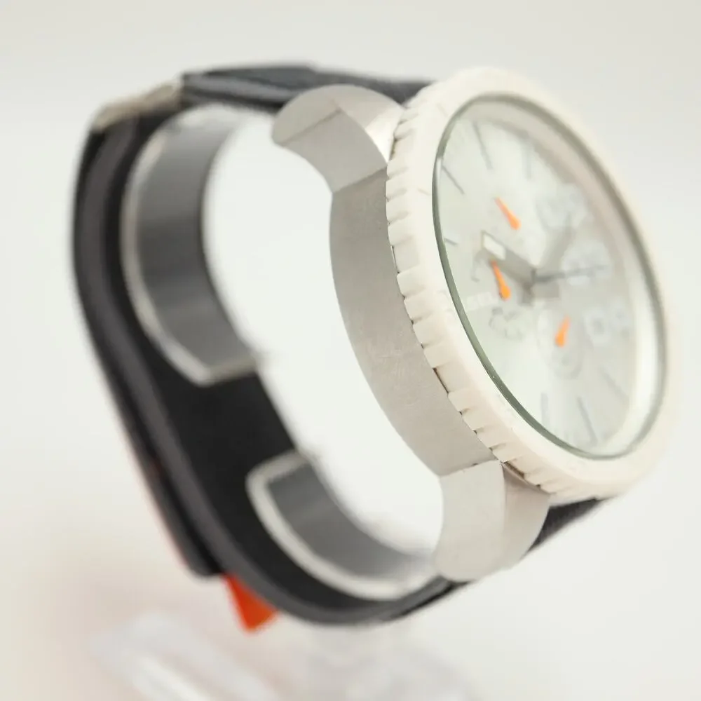 Diesel Oversized Silver White Tone 52mm Chronograph Watch DZ4253 w New Battery